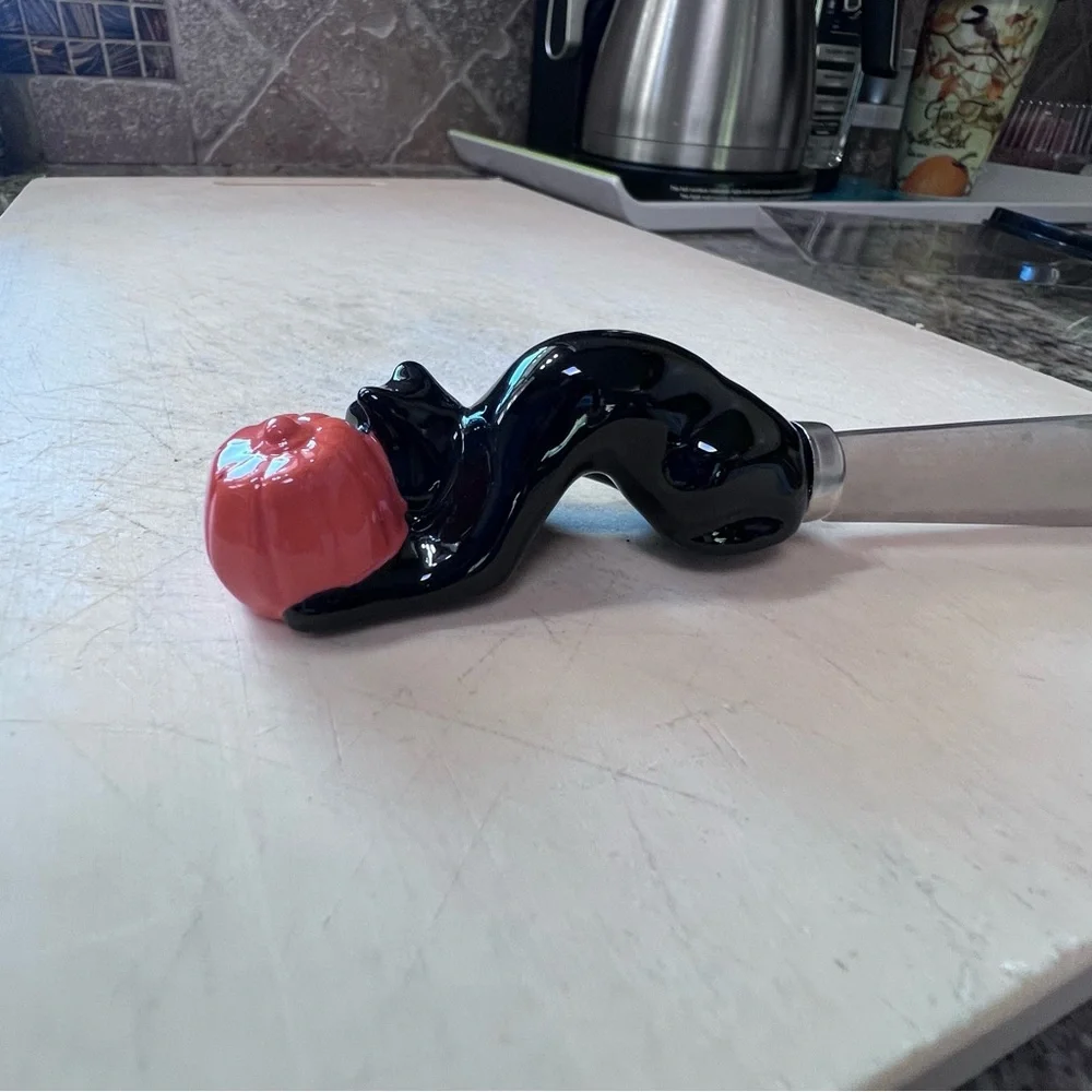 Neiman Marcus‎ Glass Handle Cheese/Butter Knife Set/4 Black Cat Orange Pumpkin